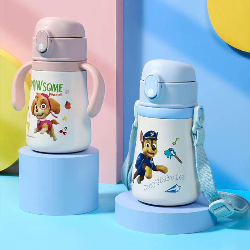 Wang Wang's team with great power Wang Wang insulated cup 316 stainless steel children's water glass straw anti-fall with handle baby cup