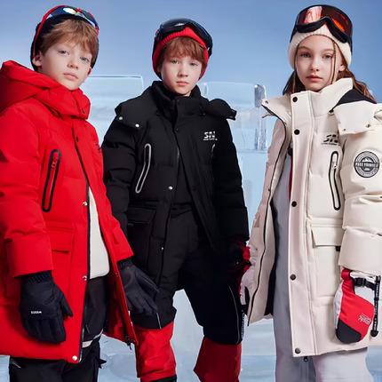 雪中飞kids童装儿童羽绒服新款冬季男童工装女童加厚保暖长款外套