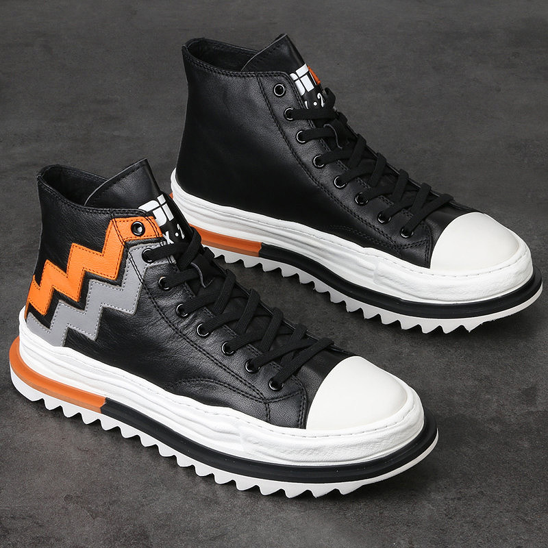 European station autumn and winter new high-top sneakers genuine leather men's short boots Korean version trendy all-match casual shoes high-top men's shoes
