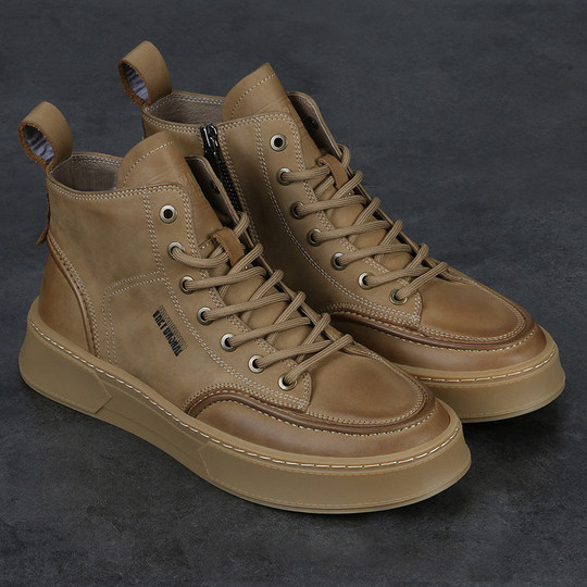 Europäische station neue herrenstiefel herbst und winter echtes leder lässig trendige high-top-schuhe koreanische version dicke sohle zur erhöhung vielseitiger arbeitsschuhe