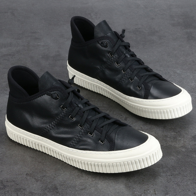 Trendy men's shoes new leather elastic belt high-top men's shoes Korean version round toe casual all-match trendy shoes European station men's shoes