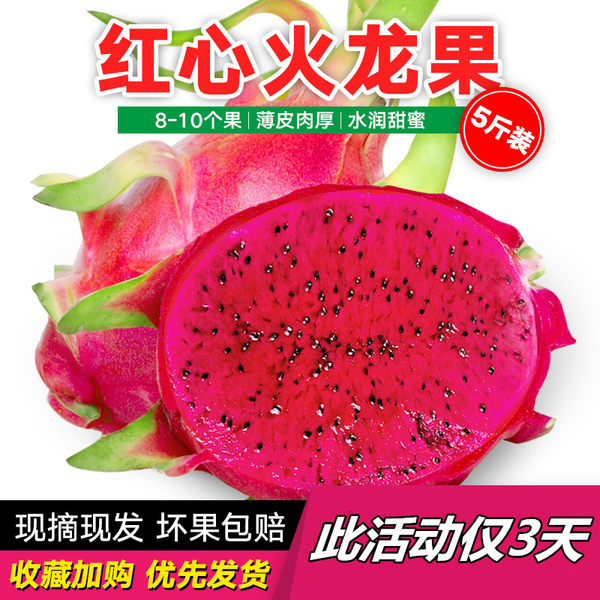 辛家老店 广西新鲜红心火龙果 5斤 单果250g到400g 天猫优惠券折后￥25.9包邮（￥35.9-10）