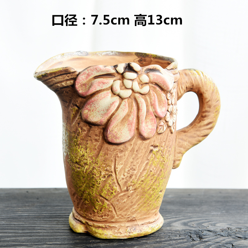 Old running the pot clay ceramic retro zhuang zi mage, coarse pottery creative move meat meat large fleshy flower pot the plants