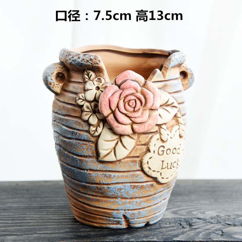 Old running the pot clay ceramic retro zhuang zi mage, coarse pottery creative move meat meat large fleshy flower pot the plants