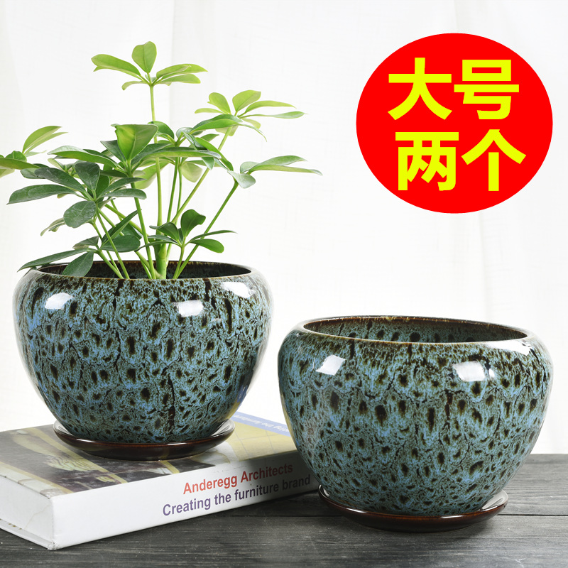 Flower pot ceramic large large special clearance hanging orchid with tray creative golden kudzu simple household small fleshy flowerpot