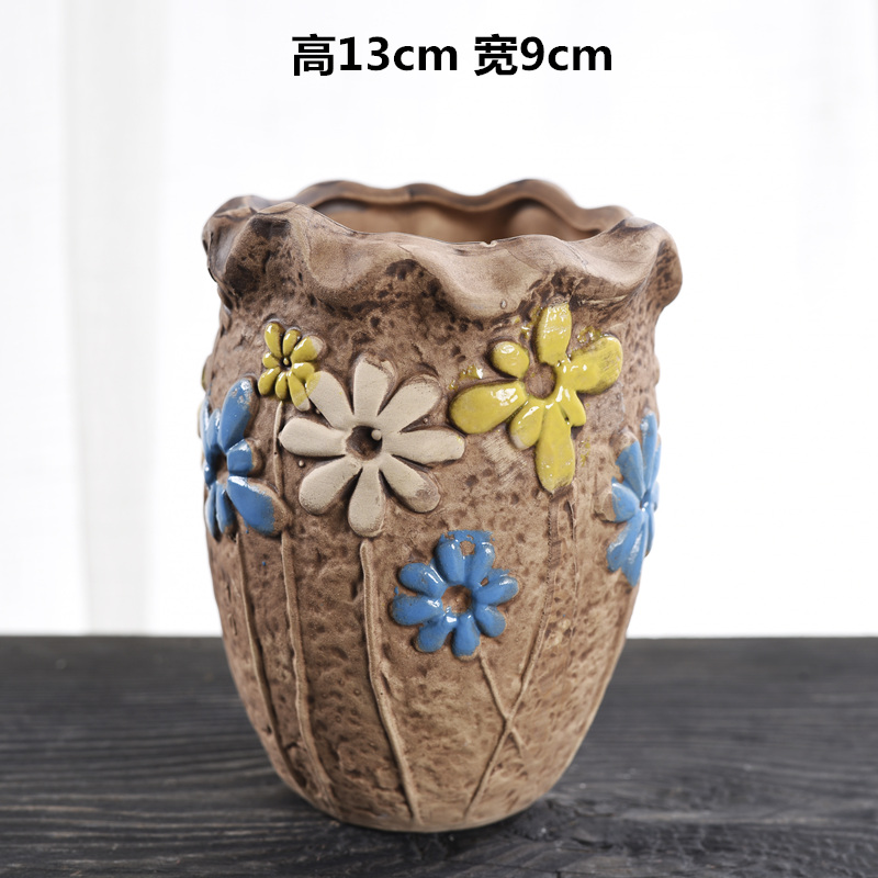 Old running the pot clay ceramic retro zhuang zi mage, coarse pottery creative move meat meat large fleshy flower pot the plants