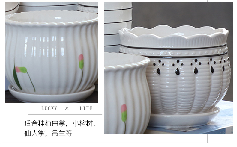 Flowerpot ceramics with tray was special offer a clearance of the creative move contracted white large wholesale Flowerpot more than other meat