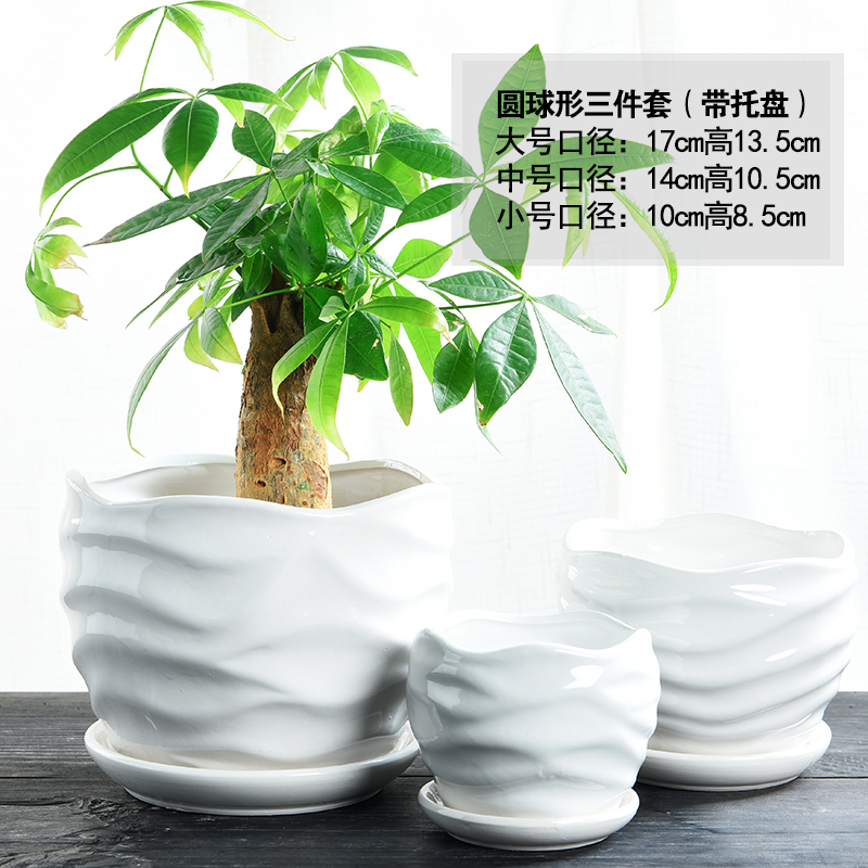 Flowerpot indoor large - sized ceramic square with tray was creative move contracted white contracted more than other meat Flowerpot