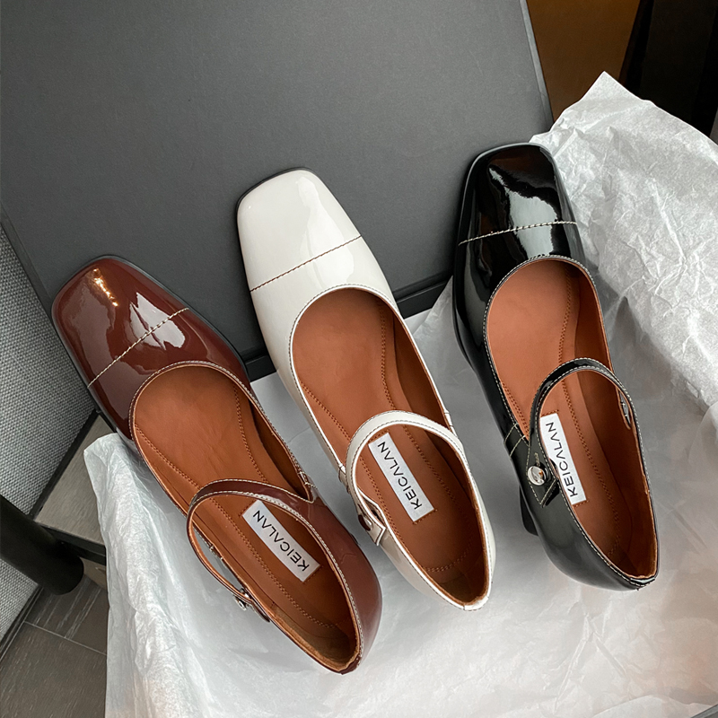 (Order Gostudio) Mary Treasures Shoes Woman Retro Light Mouth Herben Wind High Heel Shoes Woman Lacquer Leather Single Shoe Woman Heel
