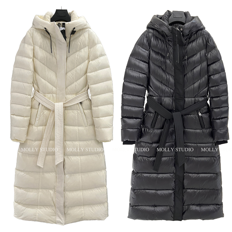 Walking down Jacket~ Mk Same Style down Jacket, Classic Over-The-Knee Long Style, Warm, Slimming, Waist-Cinching, Fitted Coat