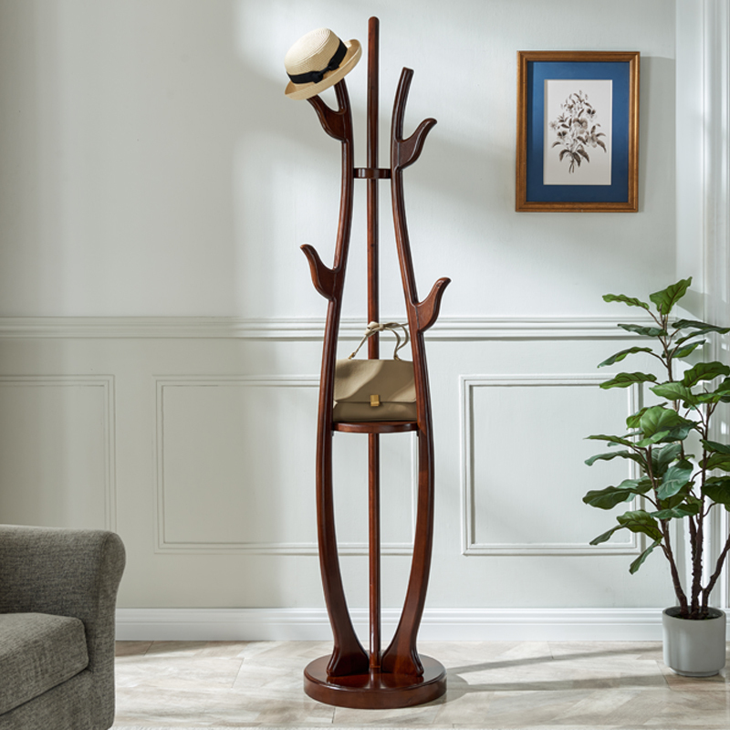 All-Solid Wood Floor-Standing Clothes Rack, Household Coat Rack, Living Room and Bedroom Storage Rack, Chinese-Style Simple Clothes Rack for Hanging Clothes