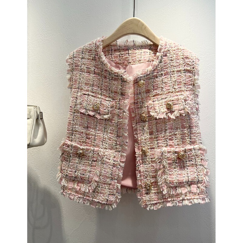 2026 New Style Chanel-Style Tweed Vest with Rhinestone Buttons and Multiple Pockets, Sleeveless Jacket for Women 2026 New Style Chanel-Style Tweed Vest with Rhinestone Buttons and Multiple Pockets, Sleeveless Jacket for Women