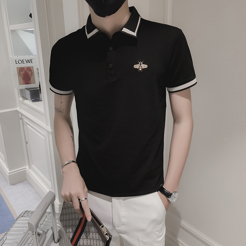 High-end Knit Embroidered Spirit Polo Shirt Male Tide Card Short Sleeve Summer Thin size Size Collared men's T-shirt