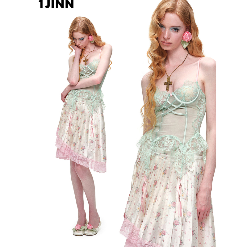 [Same Style as Zhao Meiyuan] 1Jinn Studio Original Design Slightly See-Through Fishbone Spliced Lace Bra