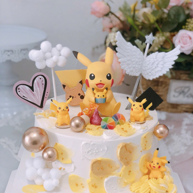 Đồ trang trí bánh Pikachu màu đỏ ròng Đồ trang trí búp bê Pikachu lớn Đồ trang trí búp bê Pikachu quả cầu Pikachu bộ 6 mảnh - Trang trí nội thất