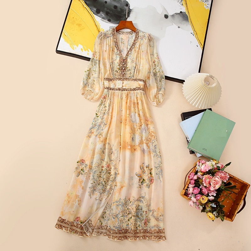 Silk Dress for Women, High-End Light Luxury, 100% Mulberry Silk, New French Style Camilla Slim-Fit Holiday Princess Long Dress Silk Dress for Women, High-End Light Luxury, 100% Mulberry Silk, New French Style Camilla Slim-Fit Holiday Princess Long Dress