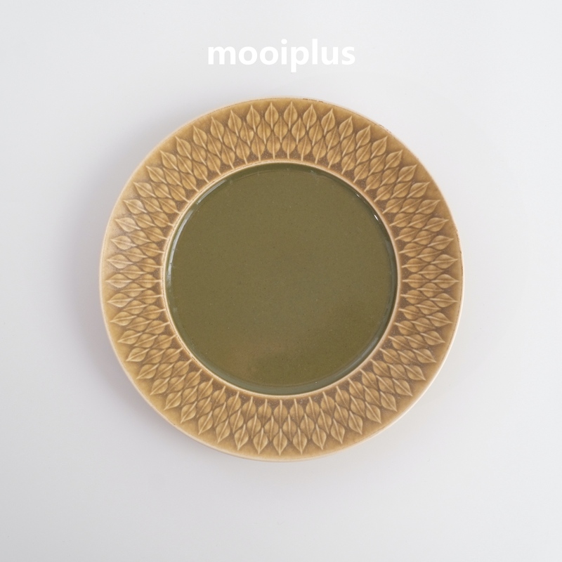 Denmark/Second-Hand｜Relief Yellow Leaf Green Heart Dessert Plate Dinner Plate Quistgaard / Mooiplus
