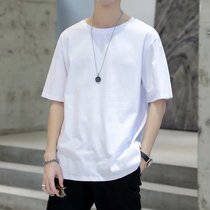 Summer pure white Hong Kong wind short sleeve T-shirt boys Korean trend loose Joker Tide brand five-point half-sleeve base shirt