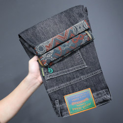 Men's Denim Shorts, Summer Thin Style, 2025 New Model, Embroidered Loose Straight Mid-Length Pants, Casual Versatile Stretch Breeches