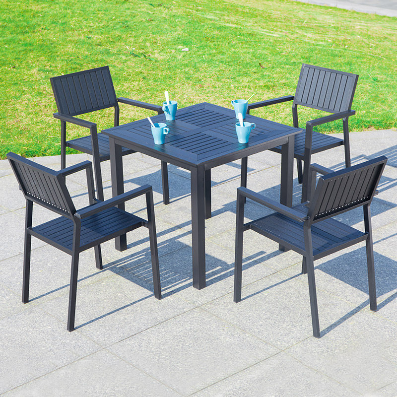 Outdoor table and chair combination outdoor open-air leisure plastic wood courtyard garden with umbrella waterproof sunscreen balcony table and chairs