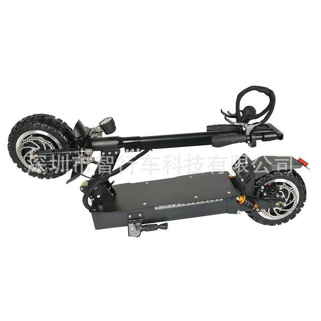 11 ນິ້ວ 60v5600W scooter ພະ​ລັງ​ງານ​ສູງ​ຂັບ​ສອງ​ດ້ານ​ຫນ້າ​ແລະ​ຫລັງ​ການ​ດູດ​ຊຶມ​ການ​ຊ໊ອກ scooter foldable ໄຟ​ຟ້າ