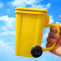 Personality trend creative mug trash can shape ceramic coffee cup boys large capacity with lid water cup solid color
