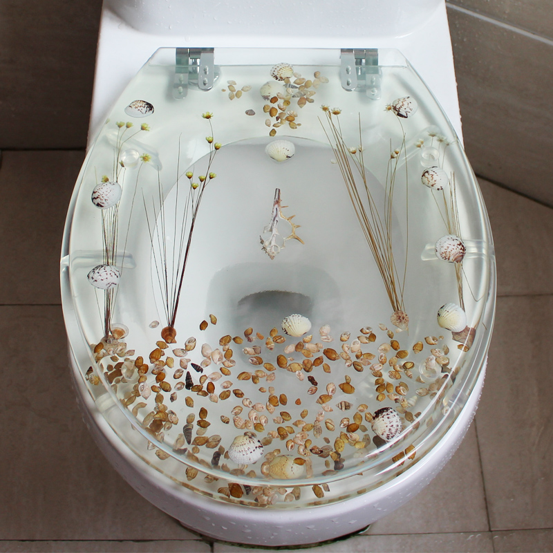 Resin toilet cover universal toilet cover real dried flower shell made transparent toilet cover slowly thickened type