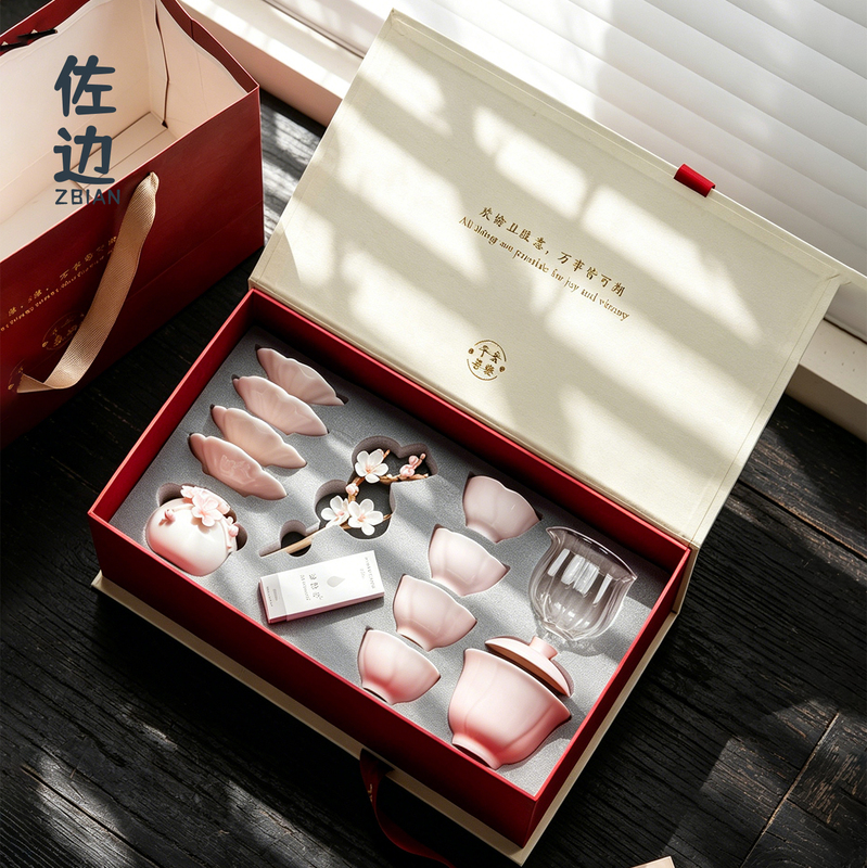 Pink Kung Fu Tea Set, Household Ceramic Tea Cup, Tea Bowl, Gift Box, Birthday Gift for Friends, Besties, Teachers