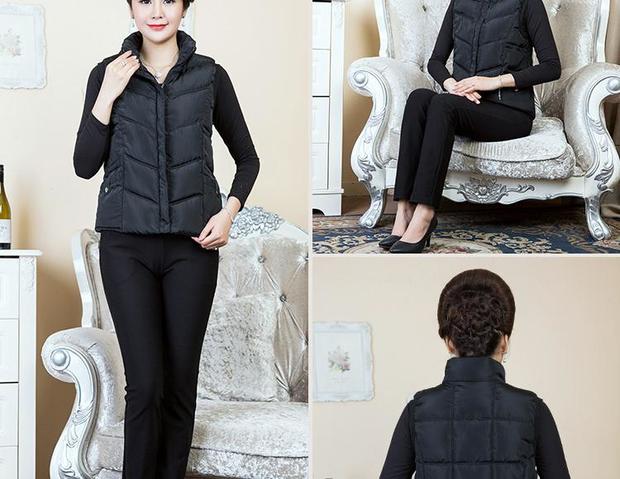 Phụ nữ trung niên mùa thu và mùa đông xuống áo vest ngắn bằng vải cotton cho phụ nữ Áo dài 40-50 tuổi áo khoác dạ nữ ngắn