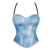 Emilys Little Dress Blue Zipper Double Strap with Cup Womens Palace Shaping Top Corset Bra