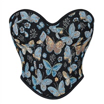 European and American French blue butterfly pattern tube top push-up womens shapewear top outer wear embroidered bra corset