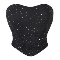 Fashionable tummy-controlling fishbone bra breast-reducing short breathable corset for external wear new sequined mesh tube top