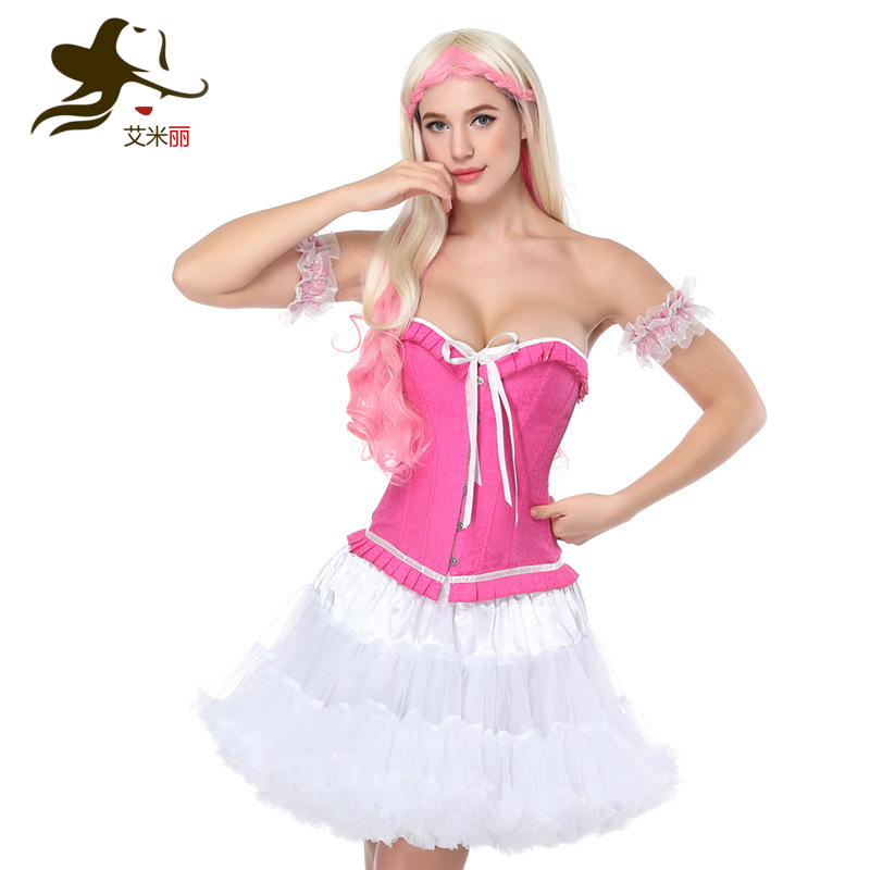 Emily Black Corset European and American bouquet waistcoat Waistcoat Court Bungles Bodice Beauty Body Pink Waistcoat film and TV