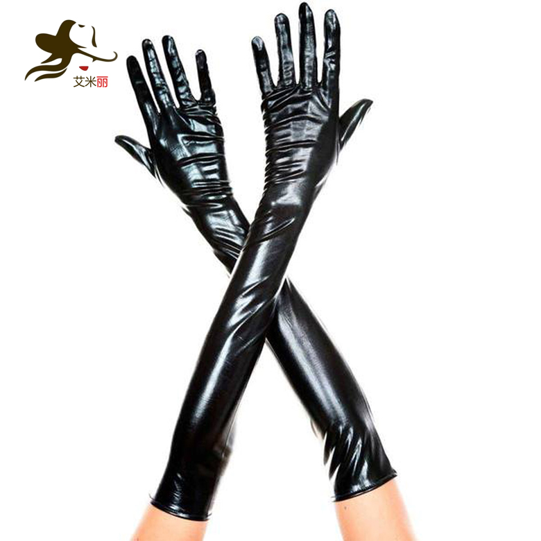 Elimi sexy imitation patent leather gloves magic patent leather gloves Europe and the United States punk bar stage hip-hop gloves trend