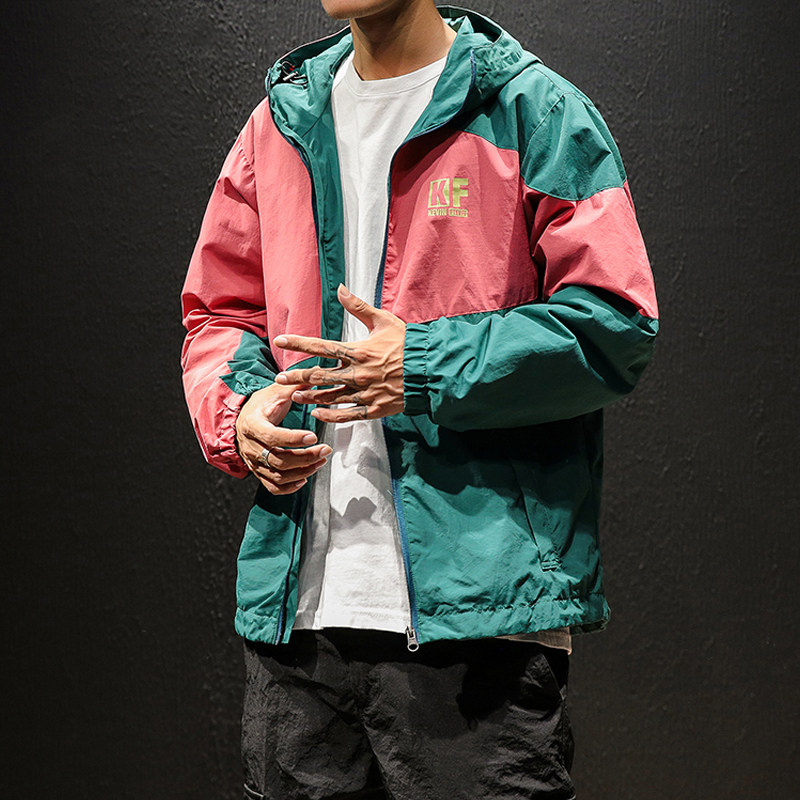 Japanese retro color sports jacket men's fashion Korean version of the handsome hooded contrast color tooling jacket large size stormtrooper