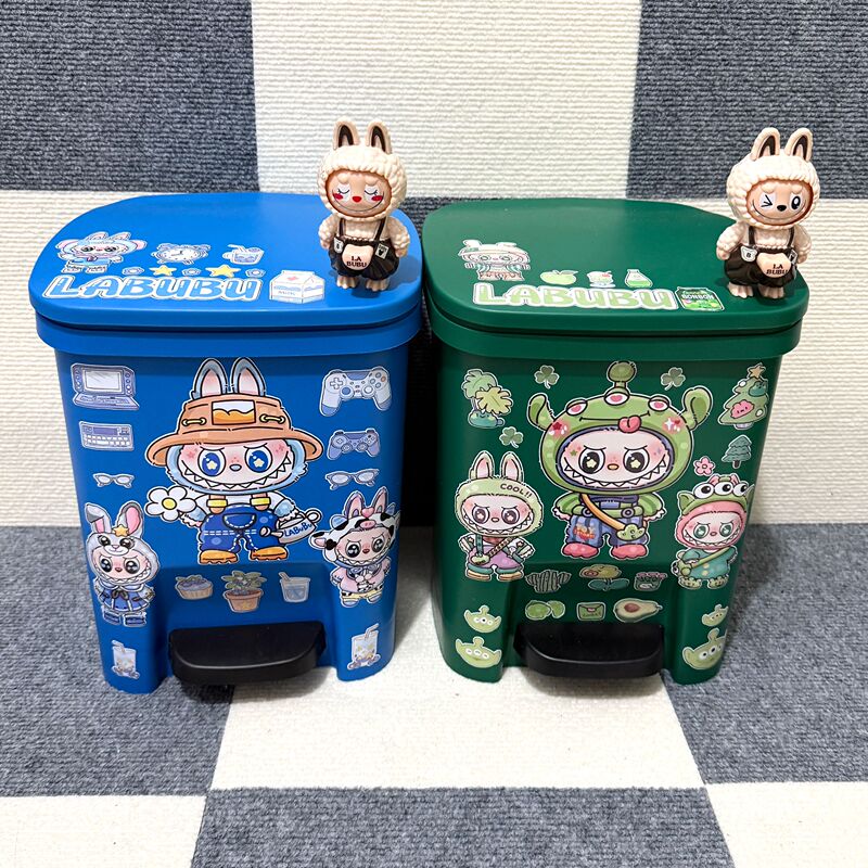 New Style Cute Trash Can, Large Capacity, Household Use, Bedroom, Living Room, Bathroom, with Lid and Foot Pedal, Cartoon Design