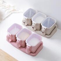 Plastic salt jar Seasoning jar Canned set Square combination large capacity Small size with lid Large multi-purpose three-grid