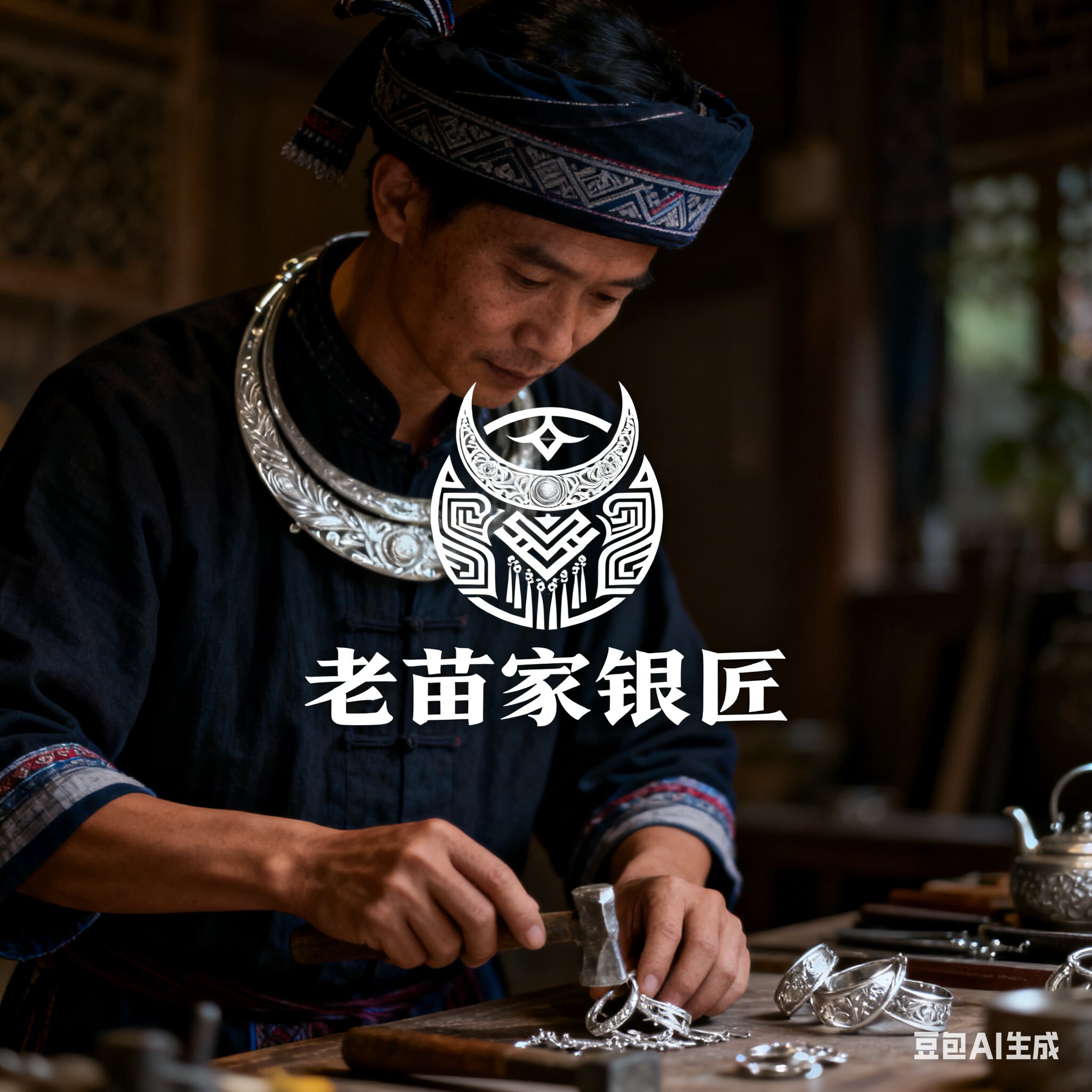 老苗家银匠工厂店的LOGO