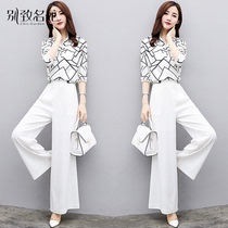 Wide leg pants suit women 2022 summer fit new fashion temperament Fan clothes two sets of foreign air weight reduction big code