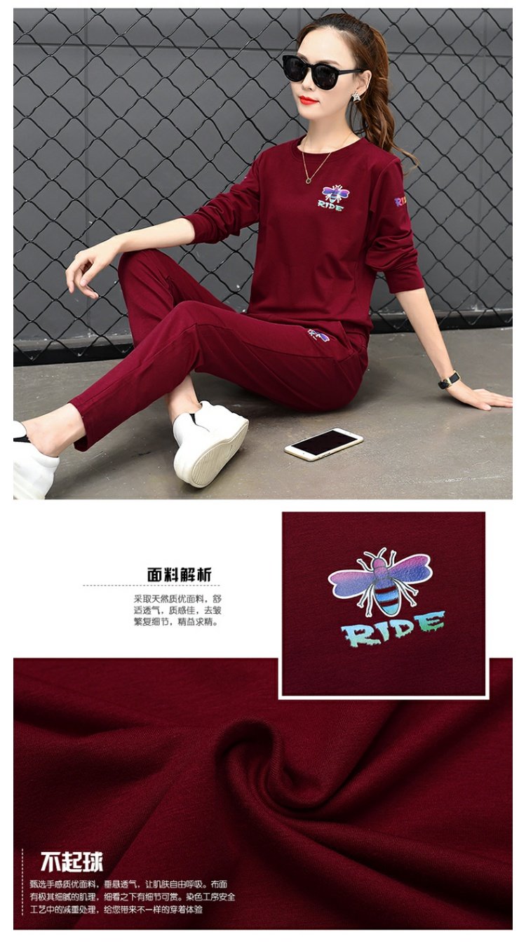 Mùa thu đông 2018 phiên bản mới của Hàn Quốc áo len in hình nữ hai dây lớn cộng với đồ thể thao nhung dày phù hợp với phụ nữ bộ đồ