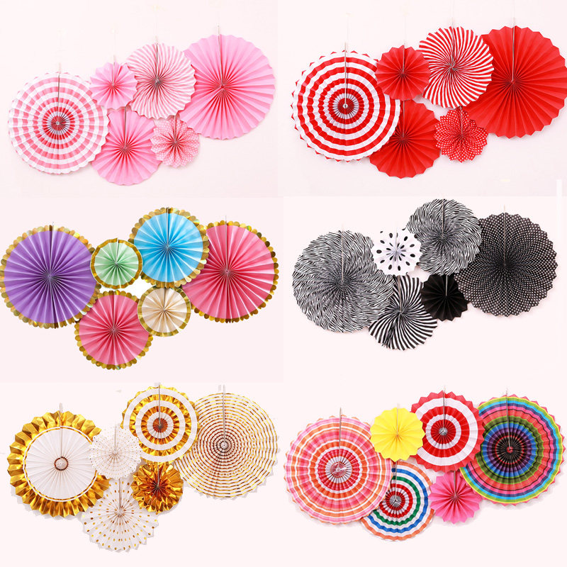 Folding fan hanging decoration set fan-shaped paper flower fan shop window supermarket hotel classroom jewelry shop gold shop decoration supplies