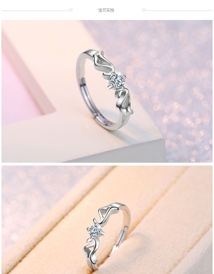 S925 sterling silver ring nữ mô hình mở sống đơn giản Nhật Bản và Hàn Quốc phiên bản của hôn nhân mô phỏng kim cương nhẫn vàng trắng sinh viên trang sức bạc