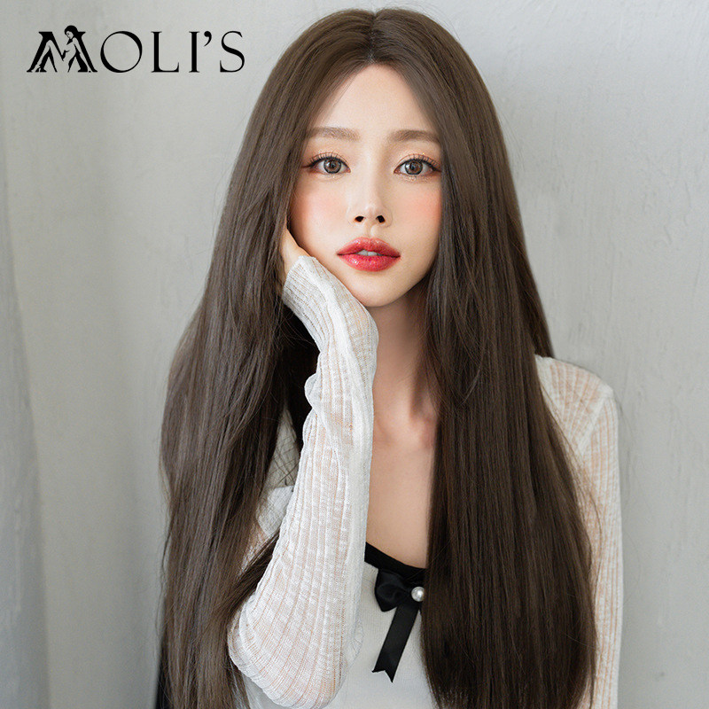2022 new high-end front lace invisible realistic wig female long hair handloom full headgear black long straight with scalp