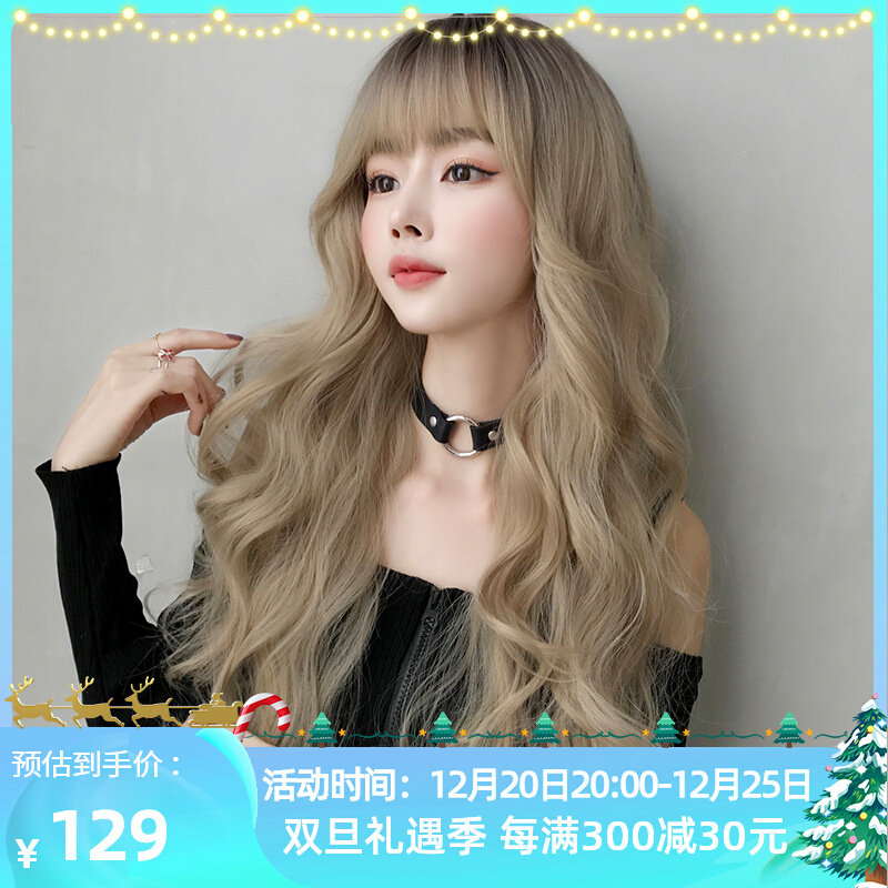 Morris Amazon golden big wave wig female long hair European and American style long curly hair air bangs full headgear