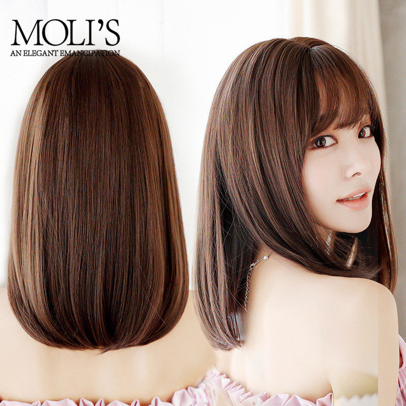 Morris 2020 summer new wig women's new long straight hair buckle realistic fashion chemical fiber fake headgear