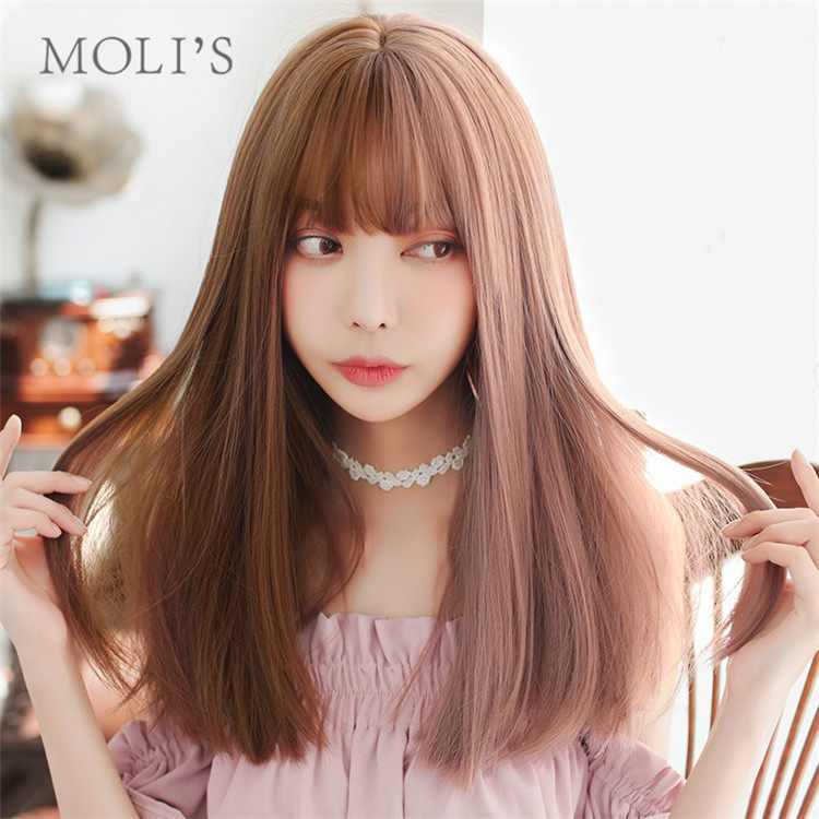 Morris' new multi-color wig female Qi bangs Korean fashion hair chemical fiber wig headgear