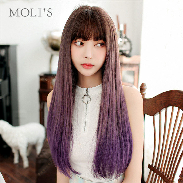 Maurice New Gradient Long Straight Hair Feminine Head Cover Fashion Dog Breaking Sea Simulation Hair