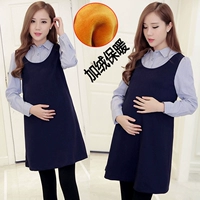 Váy bà bầu mùa thu đông 2018 Thời trang hàn quốc mới cho mẹ áo dài tay mùa đông cộng với váy bà bầu nhung đầm bầu giá rẻ