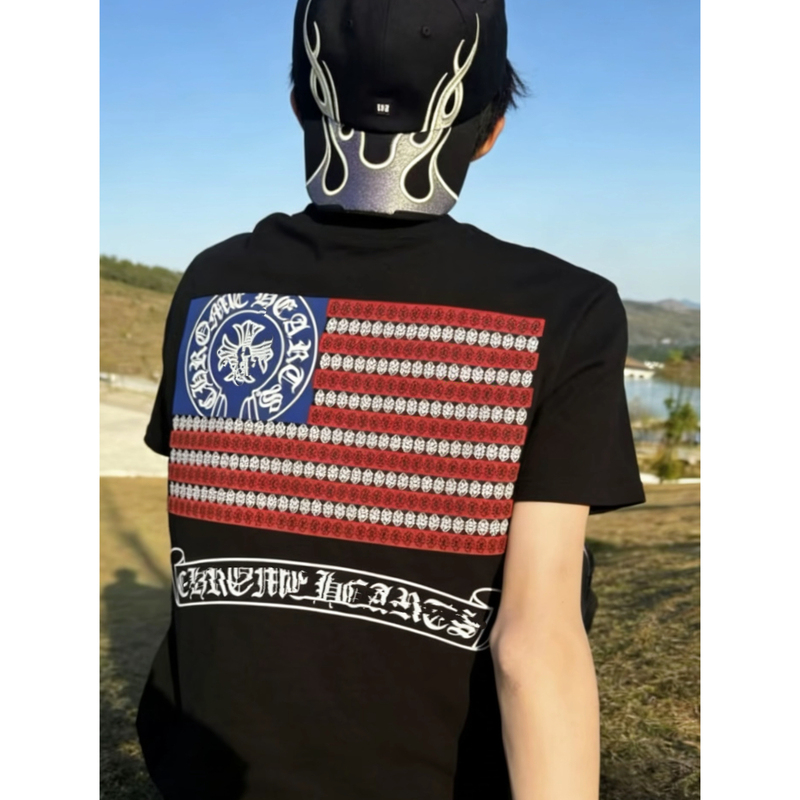 American High Street Style Sanskrit Cross Black Short-Sleeve T-Shirt for Men, Summer 2026 New Loose Trendy Brand Pure Cotton Top T-Shirt