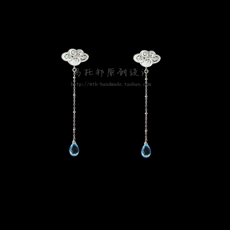 Summer | Sterling Silver Cloud Topaz Ear Needle Vintage Natural Crystal Forbidden City Auspicious Cloud Filigree Ear Clip Original